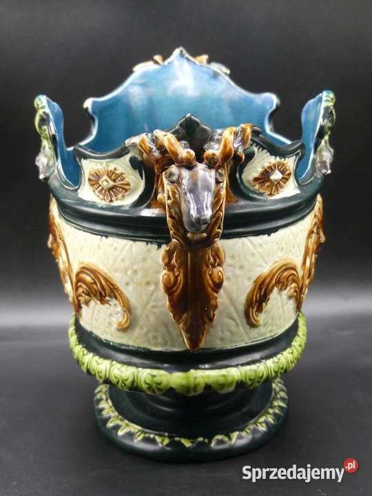 Okazała majolikowa donica sygnowana początek XX