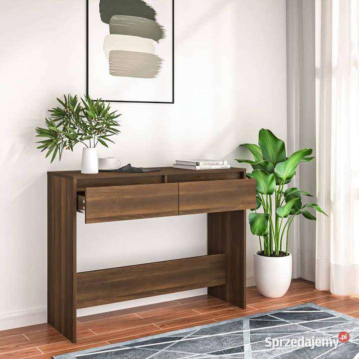 Stolik konsolowy brązowy dąb 100x35x765 WM813037 mazowieckie Warszawa