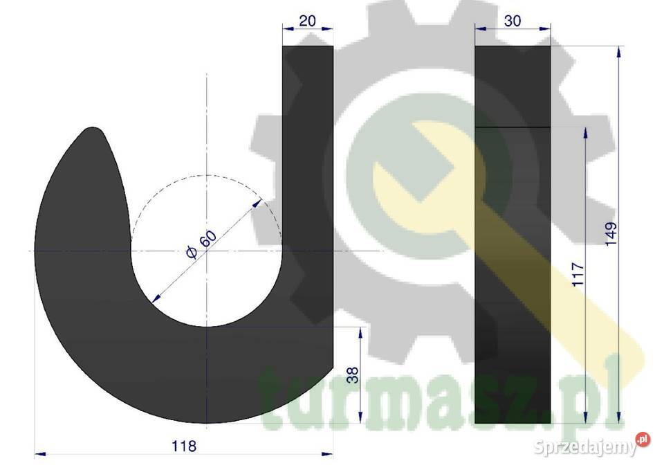 Hak łyżki ładowacza stalowy fi60 Turobin