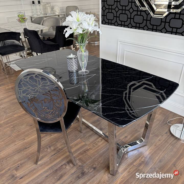 Luksusowy Stół Glamour KENT Srebrny Czarny Blat