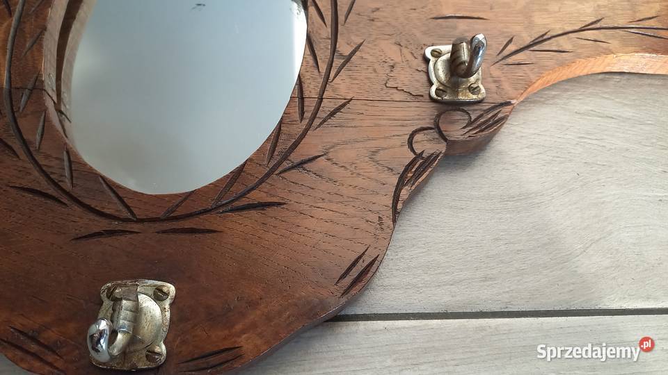 Wieszak drewniany z lustrem i półką wiszący Gawroniec