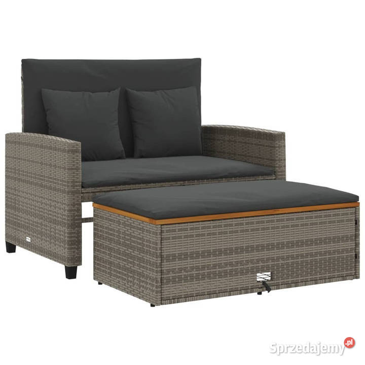 Sofa ogrodowa z poduszkami 2os szara rattan PE i