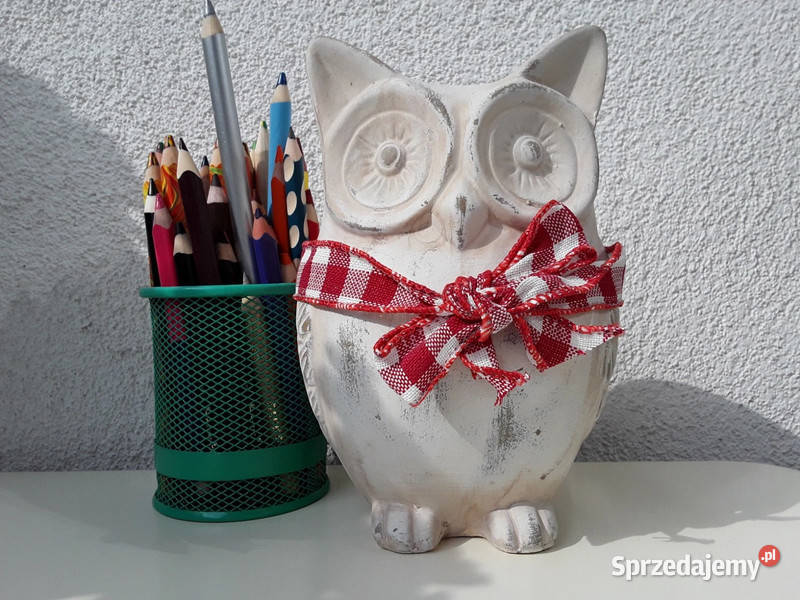 Ceramiczna sowa z kokardą szary mazowieckie Warszawa