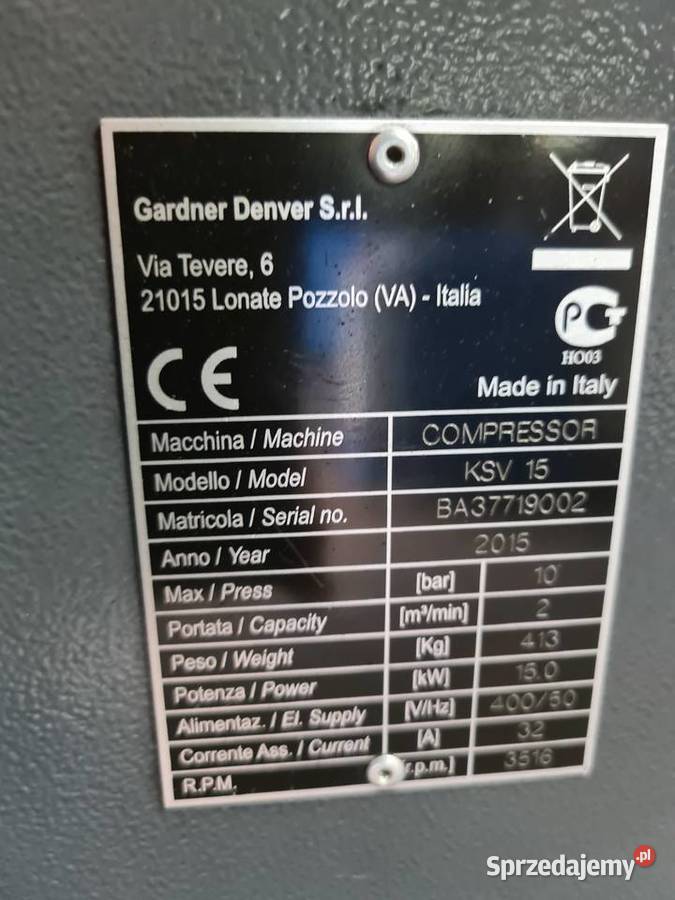 Kompresor śrubowy BOTTARINI KSV 15 15 kw 2015r Zduny