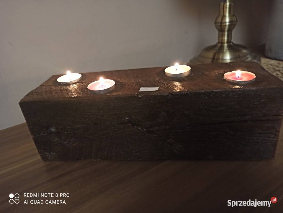 Świecznik loft rustykalny stare drewno