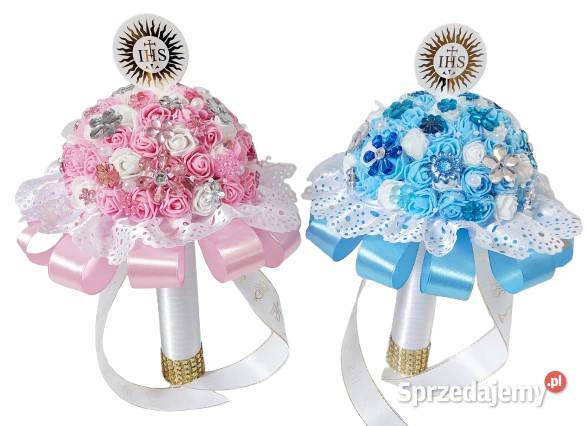 Bukiet na komunię różowy niebieski Radzyń Podlaski