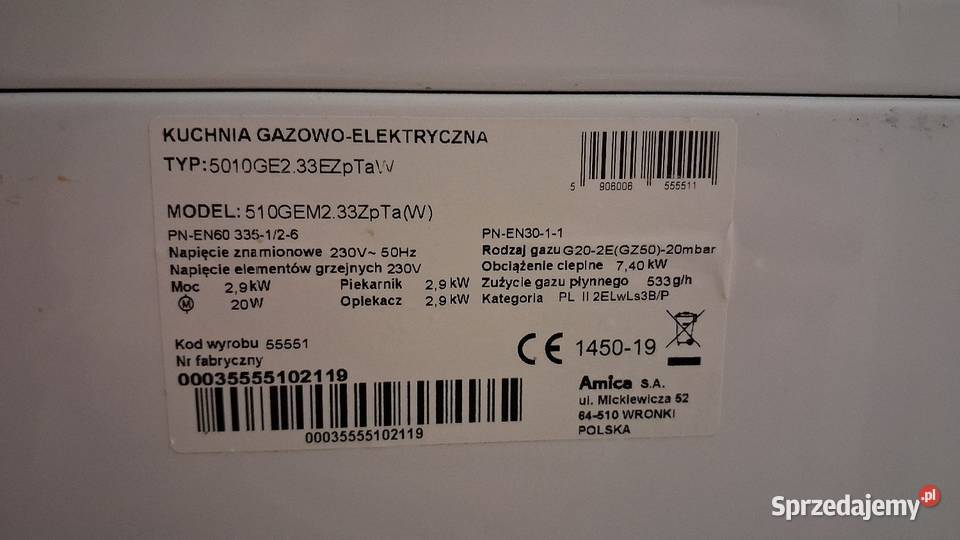 Kuchenka gazowoelektryczna Amica biała w pełni