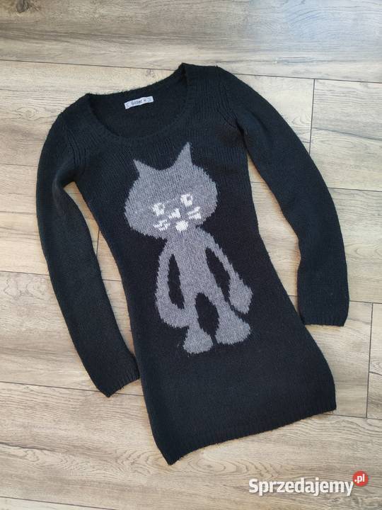 Czarny dłuższy sweter z kotek kot House Jumper