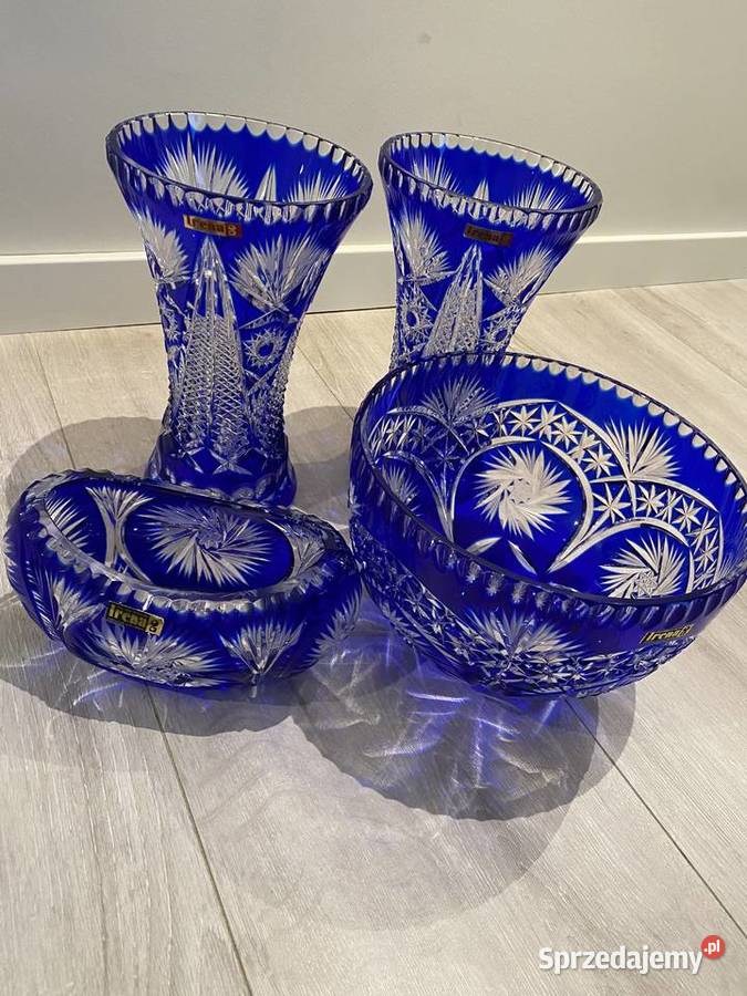 Kobaltowy zestaw kryształów Irena kryształ PRL