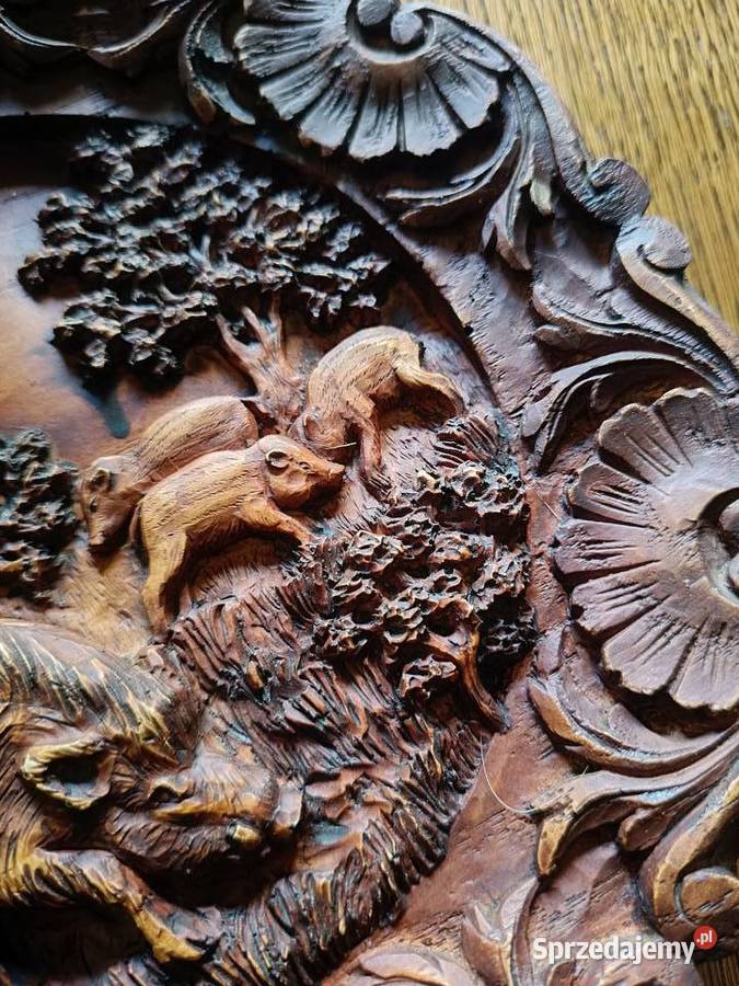 Stara niemiecka rzeźbiona z motywem myśliwskim Lipno sprzedam