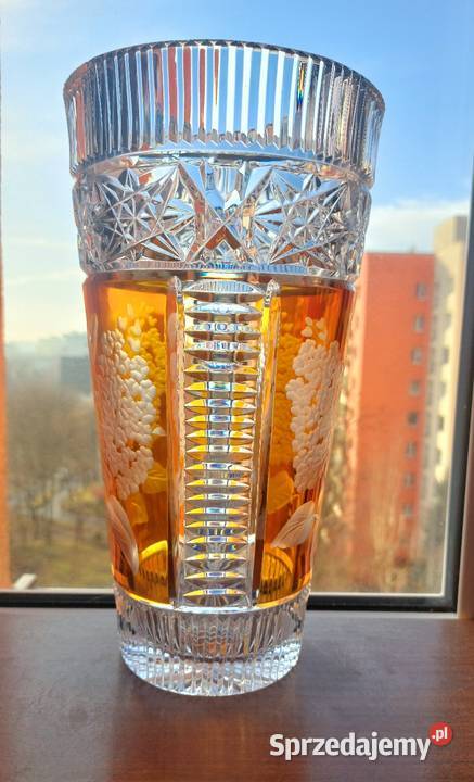 Piękny duży wazon kryształowy PRL Wrocław