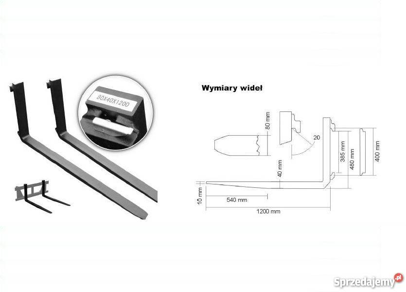 Karetka z widłami 1200x80x40mm klasa 2A zęby Akcesoria Stalowa Wola