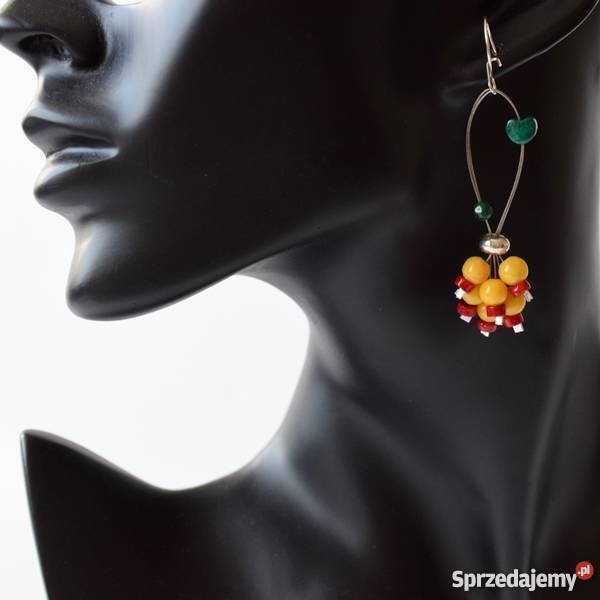 Kolczyki bukiety nefrytowych kwiatów srebrne Bydgoszcz