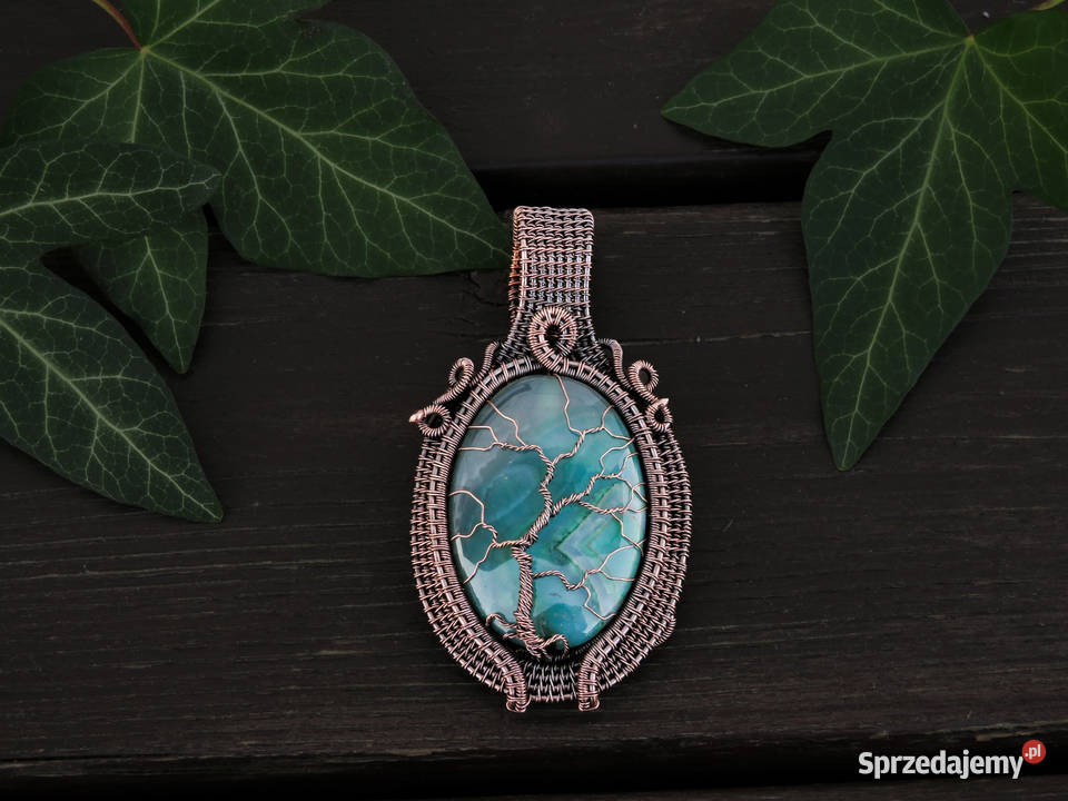 Dwustronny miedziany wisior drzewo życia zielony Wieliczka