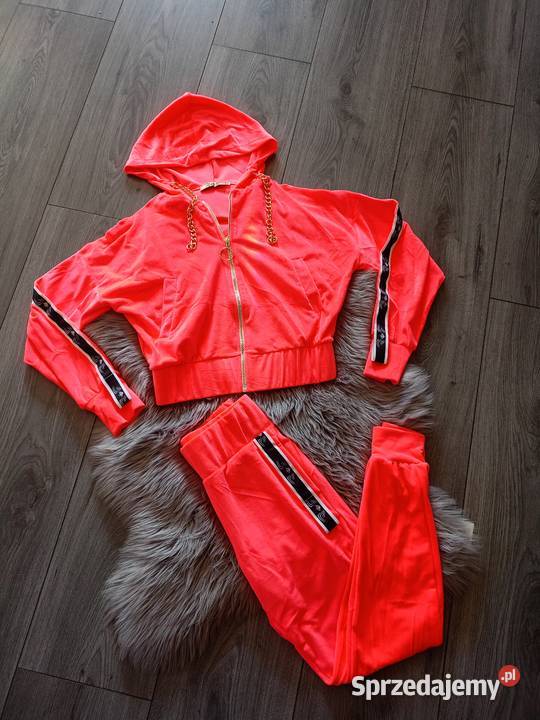Dres komplet welurowy neon koral Kłodzko