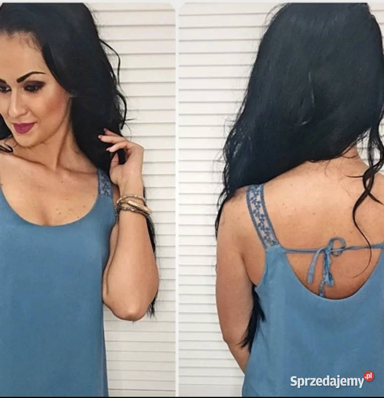 NIEBIESKI TOP NA RAMIĄCZKACH BLUZKA NA LATO 36 S wielkopolskie