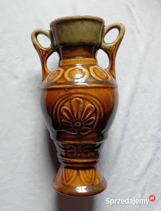 Ceramiczny szkliwiony wazon amfora z okresu PRL wielkopolskie Koźminek
