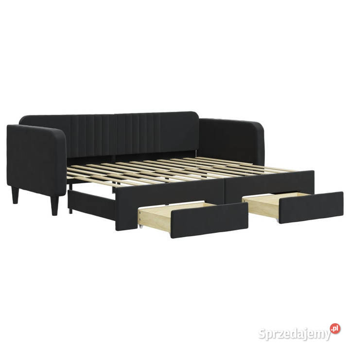 Sofa rozsuwana z szufladami czarna aksamit 223cm Warszawa sprzedam