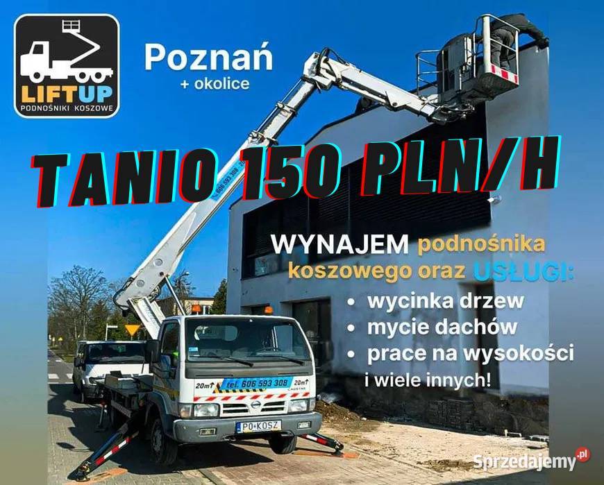 Podnośnik koszowy 20m Wynajem i usługi Zwyżka Poznań