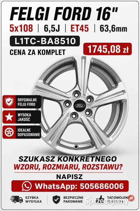 Felga Ford 16 5x108 65J ET45 demo 636mm Kamieniec sprzedam
