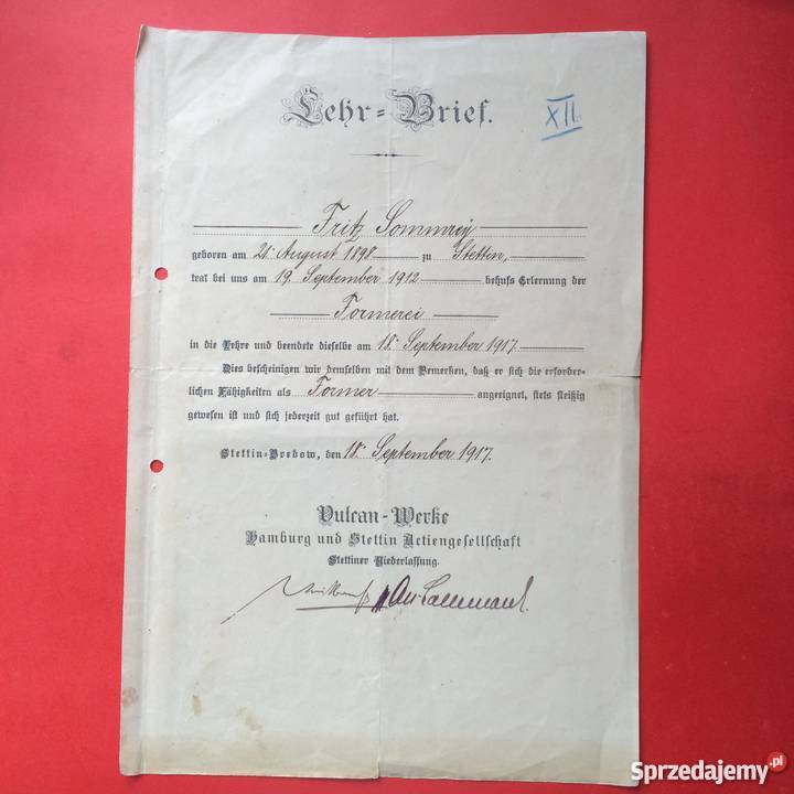 51 Dokument Firmy Vulcan Antykwariat Szczecin