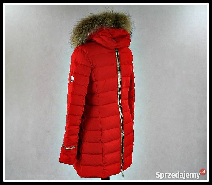 Puchowa Czerwona Kurtka Moncler Futro Nowość Bez wzoru