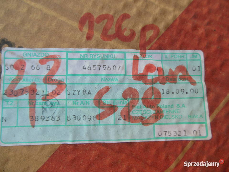 46575607 Fiat 126p Szyba Tylna Lewa Nowa