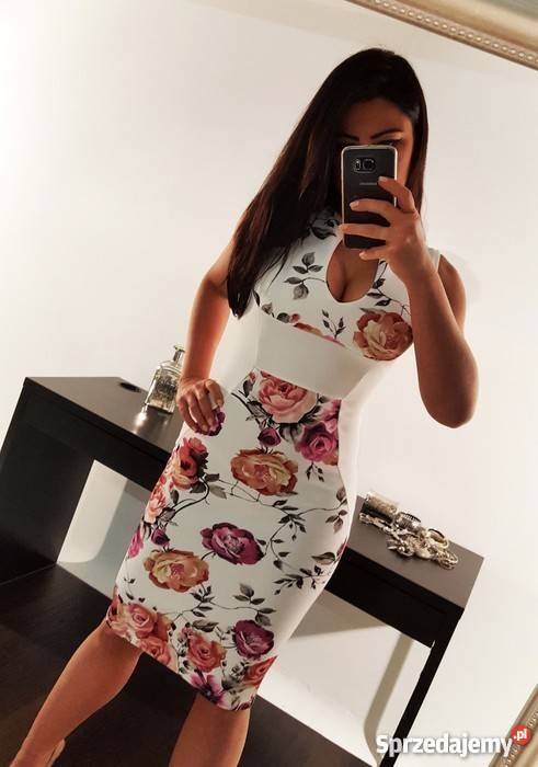 Sukienka ołówkowa w kwiaty na wesele Łódź sprzedam