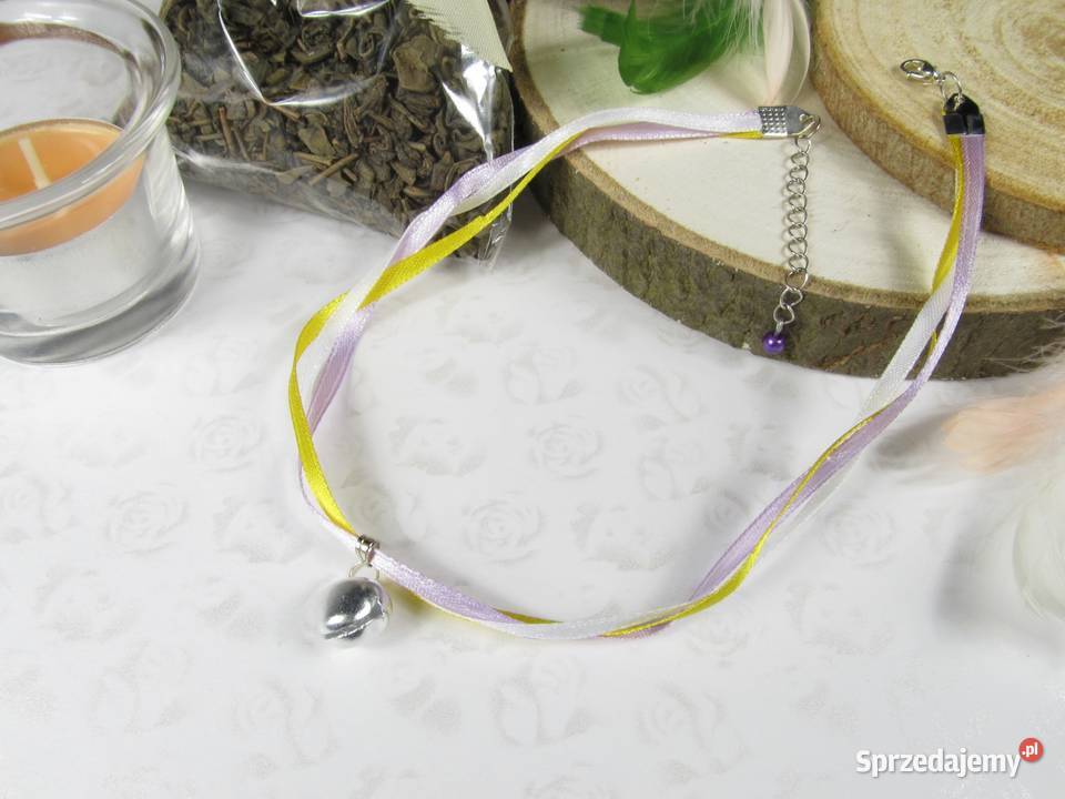 Naszyjnik choker dzwonek wstążka żółty fioletowy śląskie Katowice