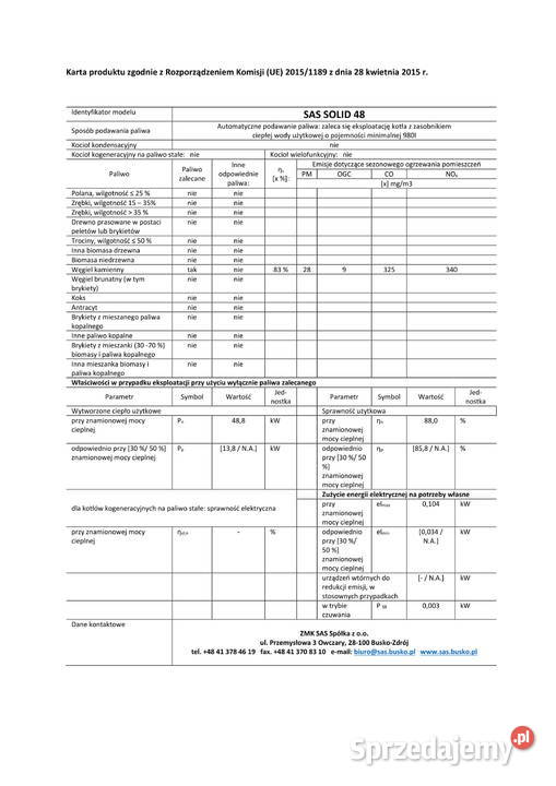 Kocioł SAS SOLID 48 kW na ekogroszek kujawsko-pomorskie Golub-Dobrzyń