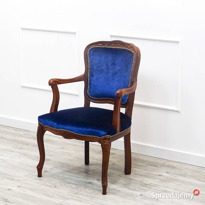 Drewniany FOTEL tapicerowany LUDWIK granat