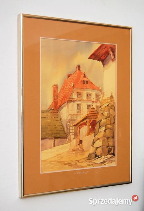 Jan Grabski akwarela Kazimierz Dolny 1997 r wielokolorowy Lublin