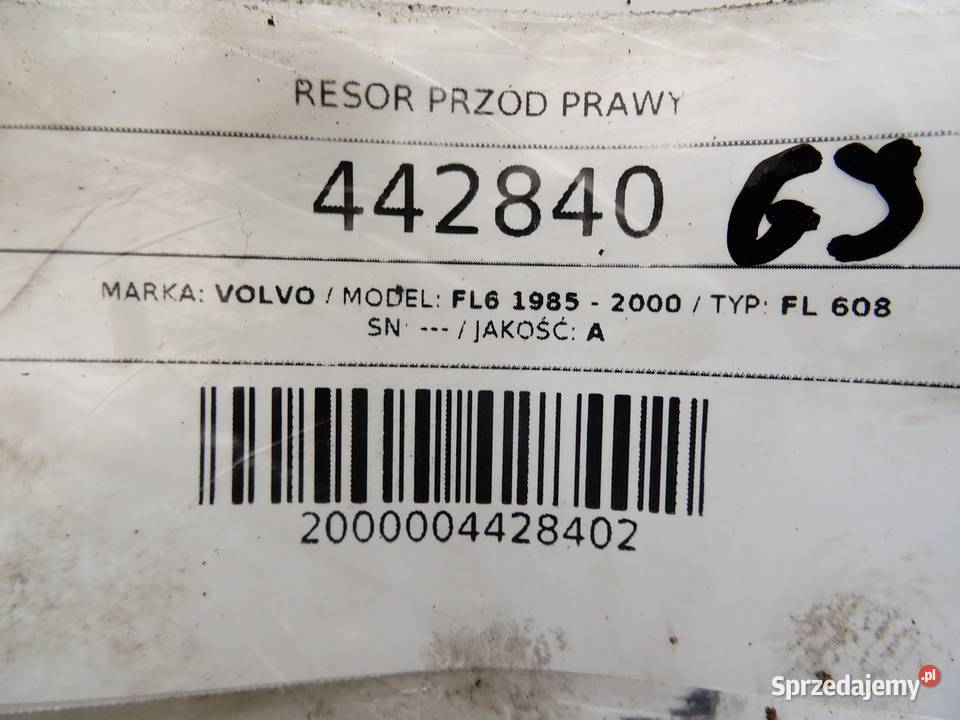 RESOR PRZÓD PRAWY VOLVO FL6 Hatchback 8500 PIÓRO ciężarowe podkarpackie