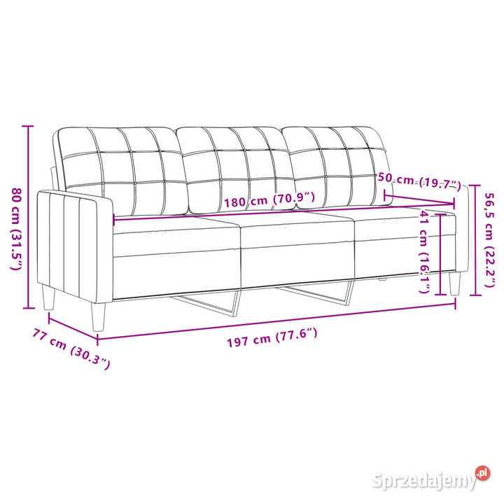 Sofa 3osobowa jasnoszara 180 tapicerowana