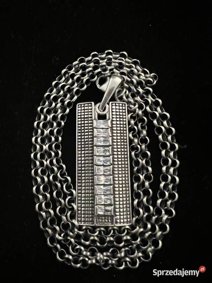 Srebrna zawieszka wisior cyrkonie długi łańcuch Warszawa