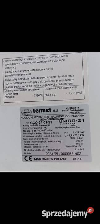 Kocioł gazowy CO Termet unico elegance 21kW Kazimierzówka