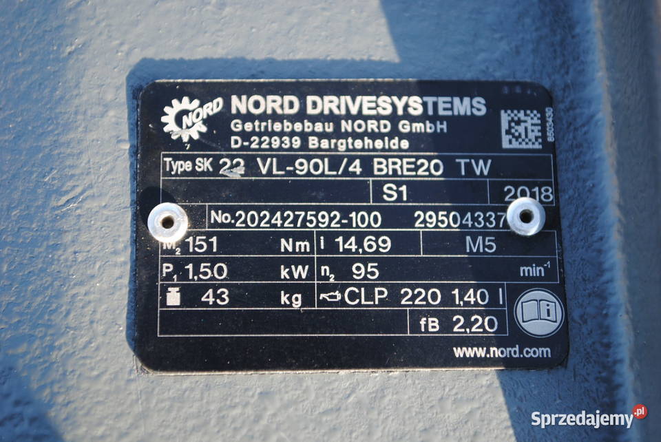 Motoreduktor 15kw 95obrmin Firmy NORD Kargowa