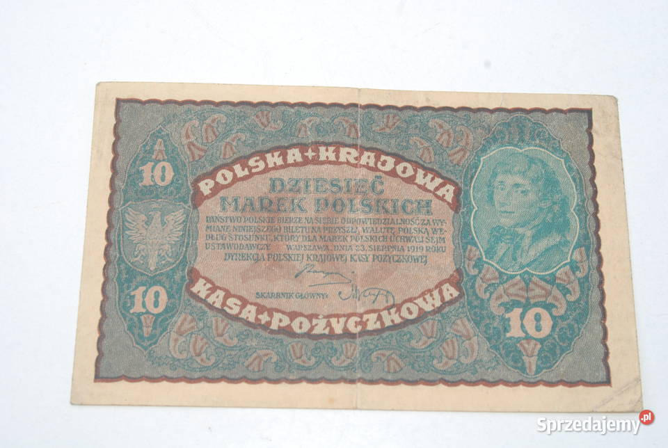 Stary banknot 10 marek Polskich 23 Sierpnia 1919 II ser antyk
