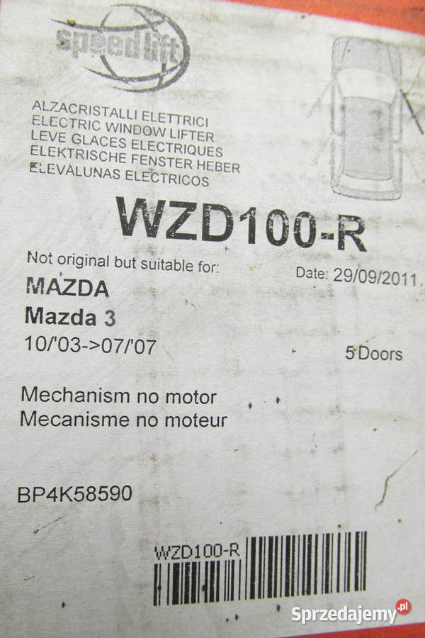 Podnośnik szyby przedniej prawej Mazda 3 WZD100R osobowe Części montażowe Sandomierz