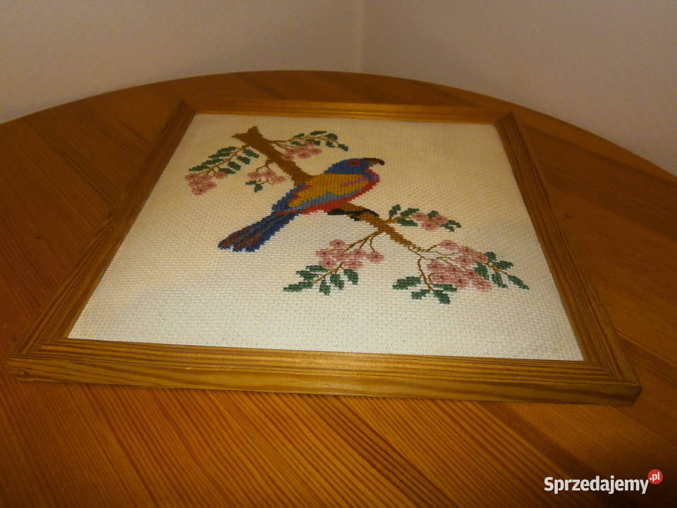 Obraz haftowany w ramie 27x27 rękodzieło vintage Rękodzieło łódzkie Łódź sprzedam