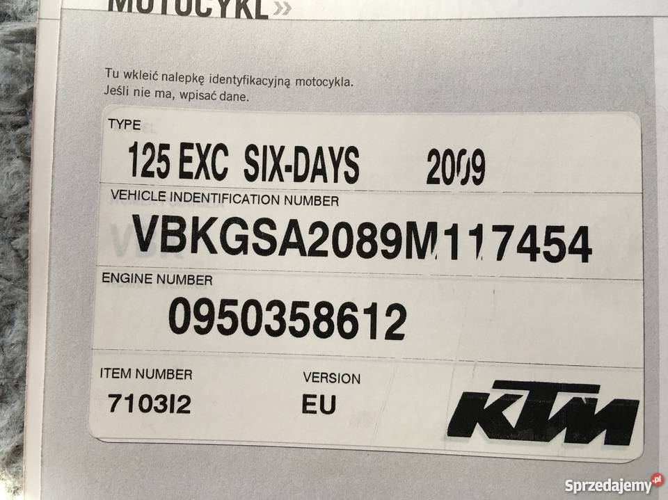 KTM EXC 125 Six Days 2009r FMF zarejestrowany świętokrzyskie Kielce