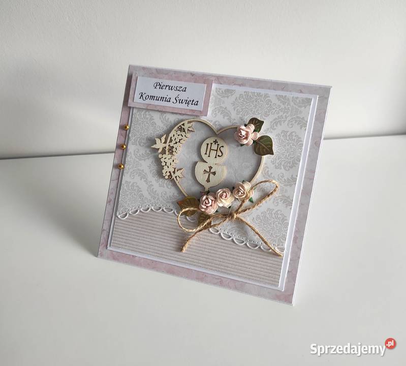 Kartka ręcznie robiona Komunia Święta handmade Łódź