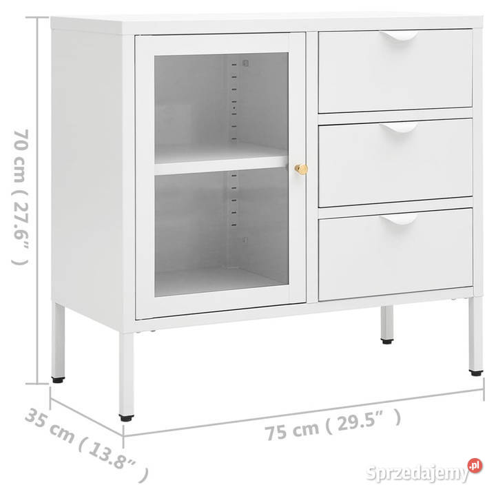 Komoda biała 75x35x70 stal i szkło hartowane Warszawa