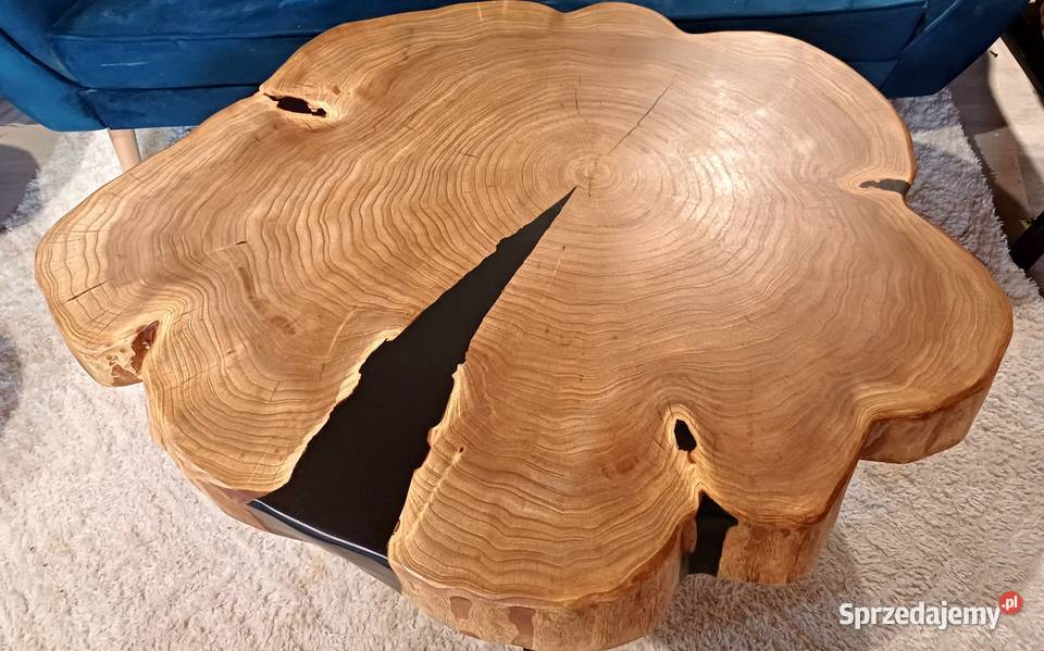 Stolik kawowy 100x86 PIĘKNY OKAZ LIVE EDGE WIĄZ