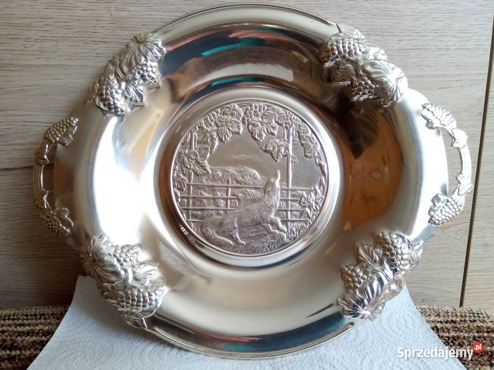 ozdobna metalowa patera PRL Zielona Łąka