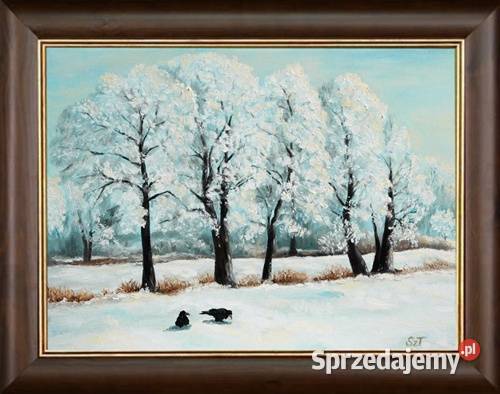 Obraz olejny Pejzaż zimowy z wronami sprzedam