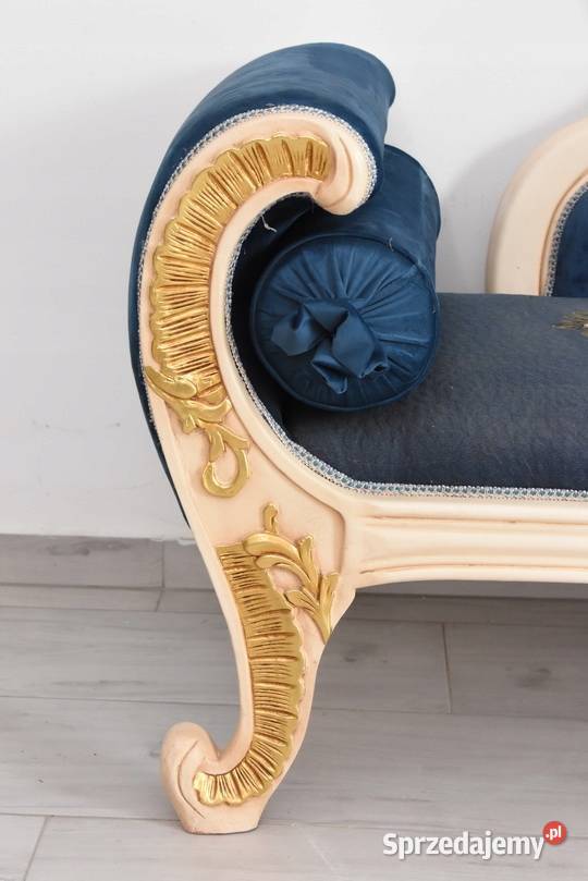 Niebieska Pałacowa Sofa Kanapa Leżanka Szezlong