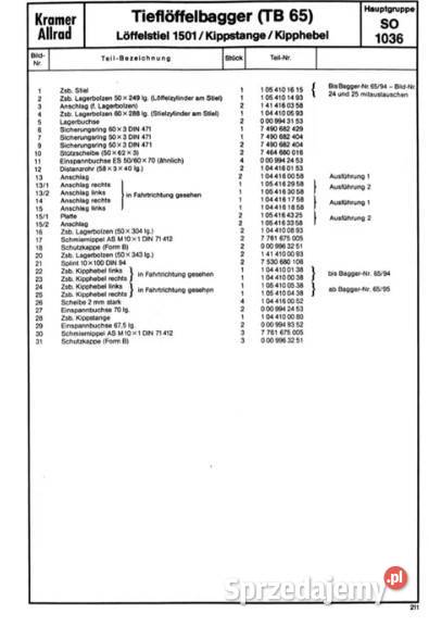 Katalog części Kramer TB65 Miastko