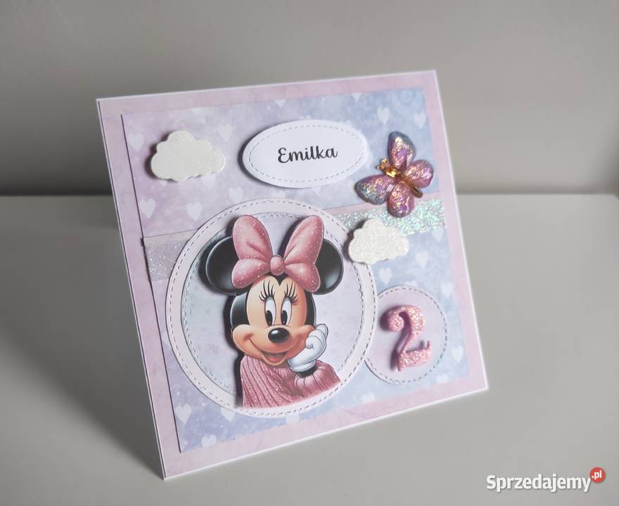 Kartka urodzinowa ręcznie robiona Myszka Minnie Łódź sprzedam