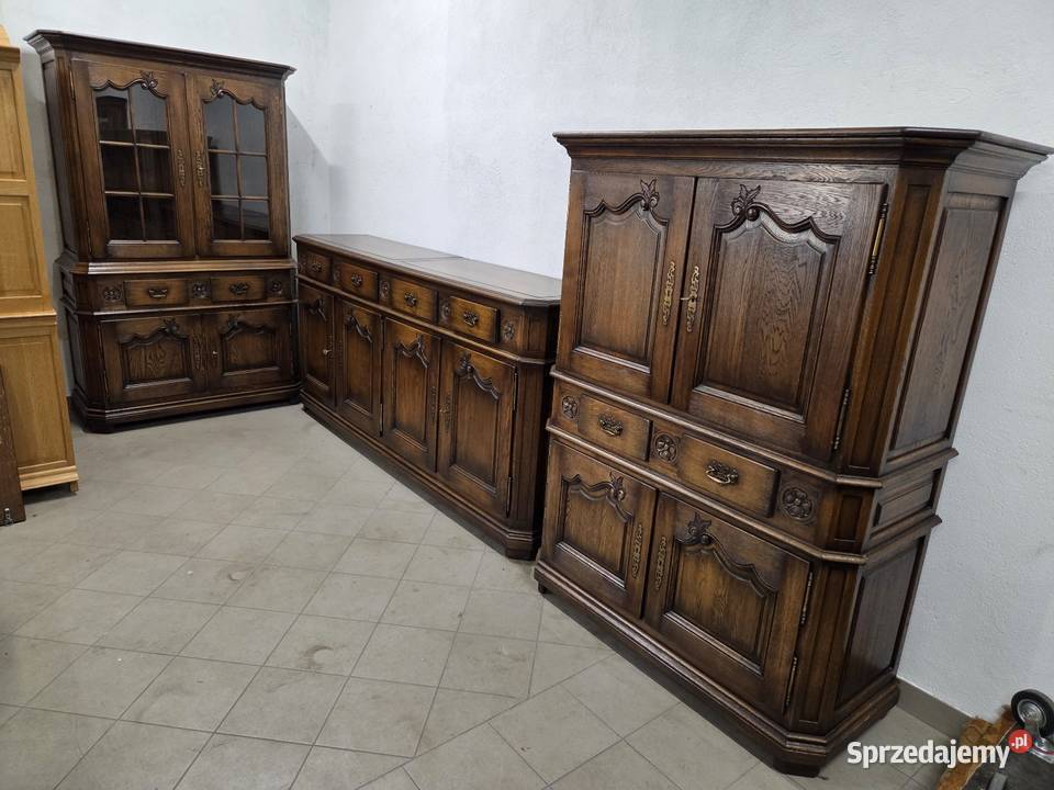 Rzeźbiony zestaw 100 dębowy do jadalni salonu Kleczew